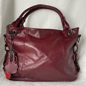 Burgundy leather tote Patchwork style bag